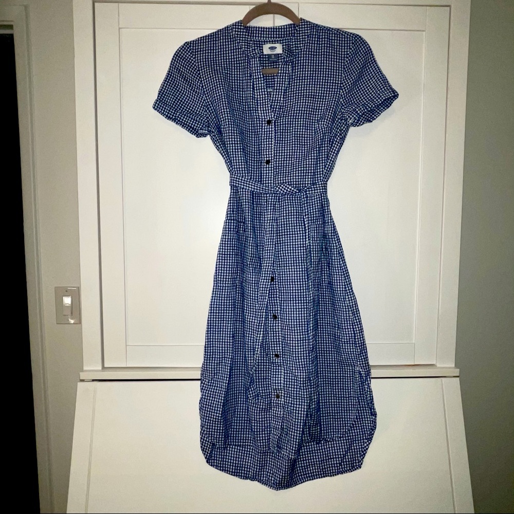 Old navy casual cotton midi gingham shirt dress